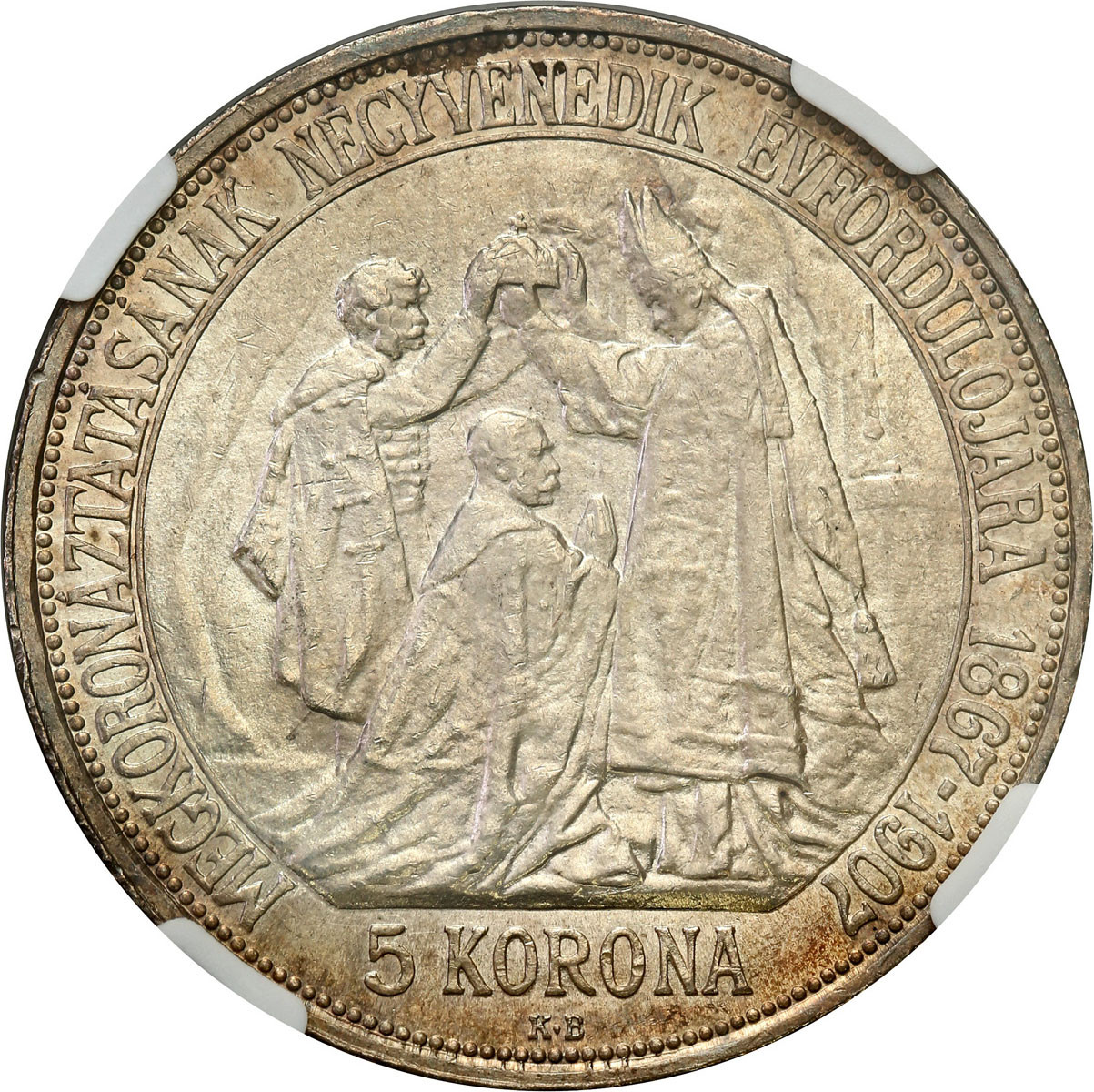 Węgry. Franciszek Józef I. 5 koron 1907 KB, Kremnica NGC MS64 (2 MAX) – PIĘKNE